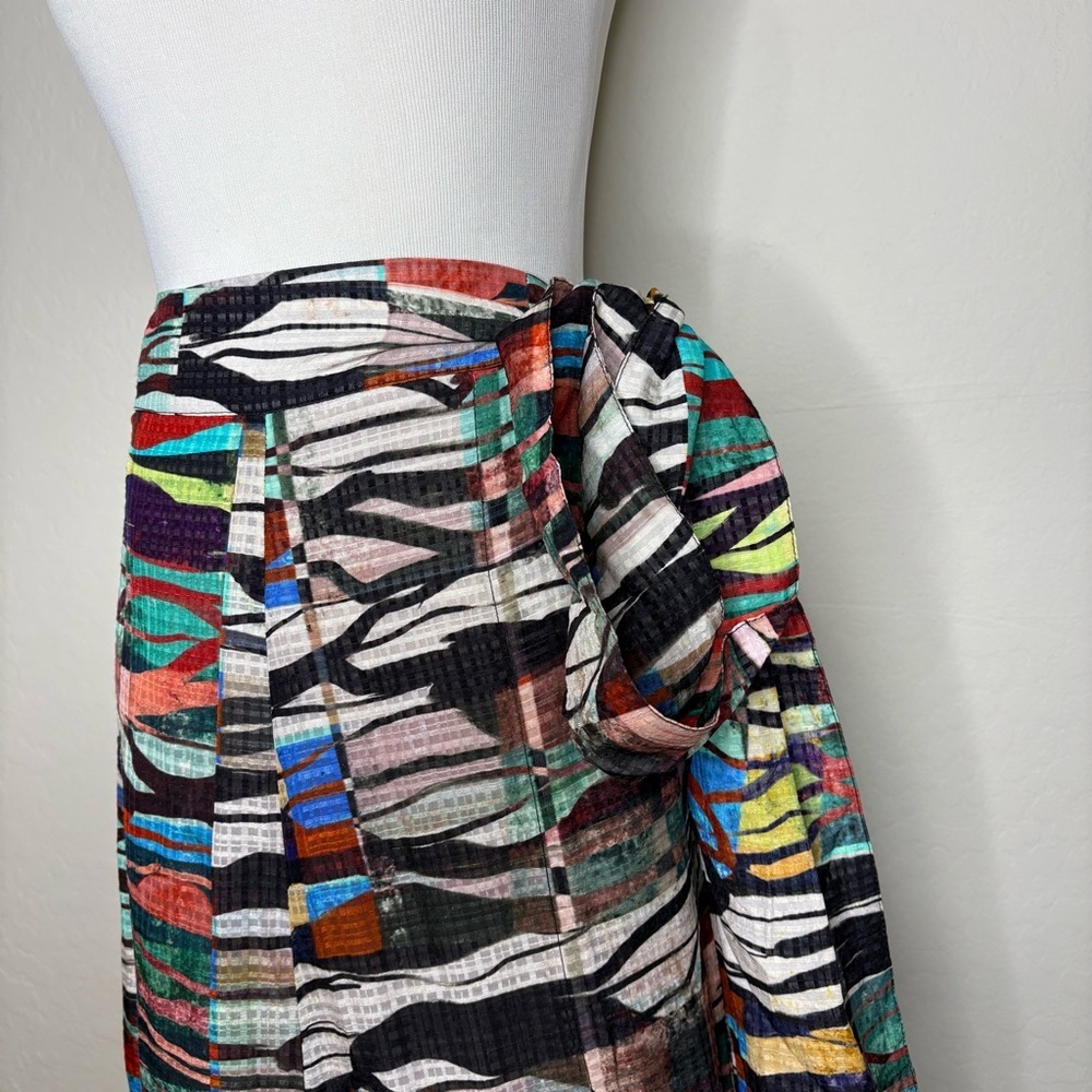 Marie Oliver Estine Wrap Skirt Prism Print Size Medium Colorful Statement Linen - Picture 4 of 11